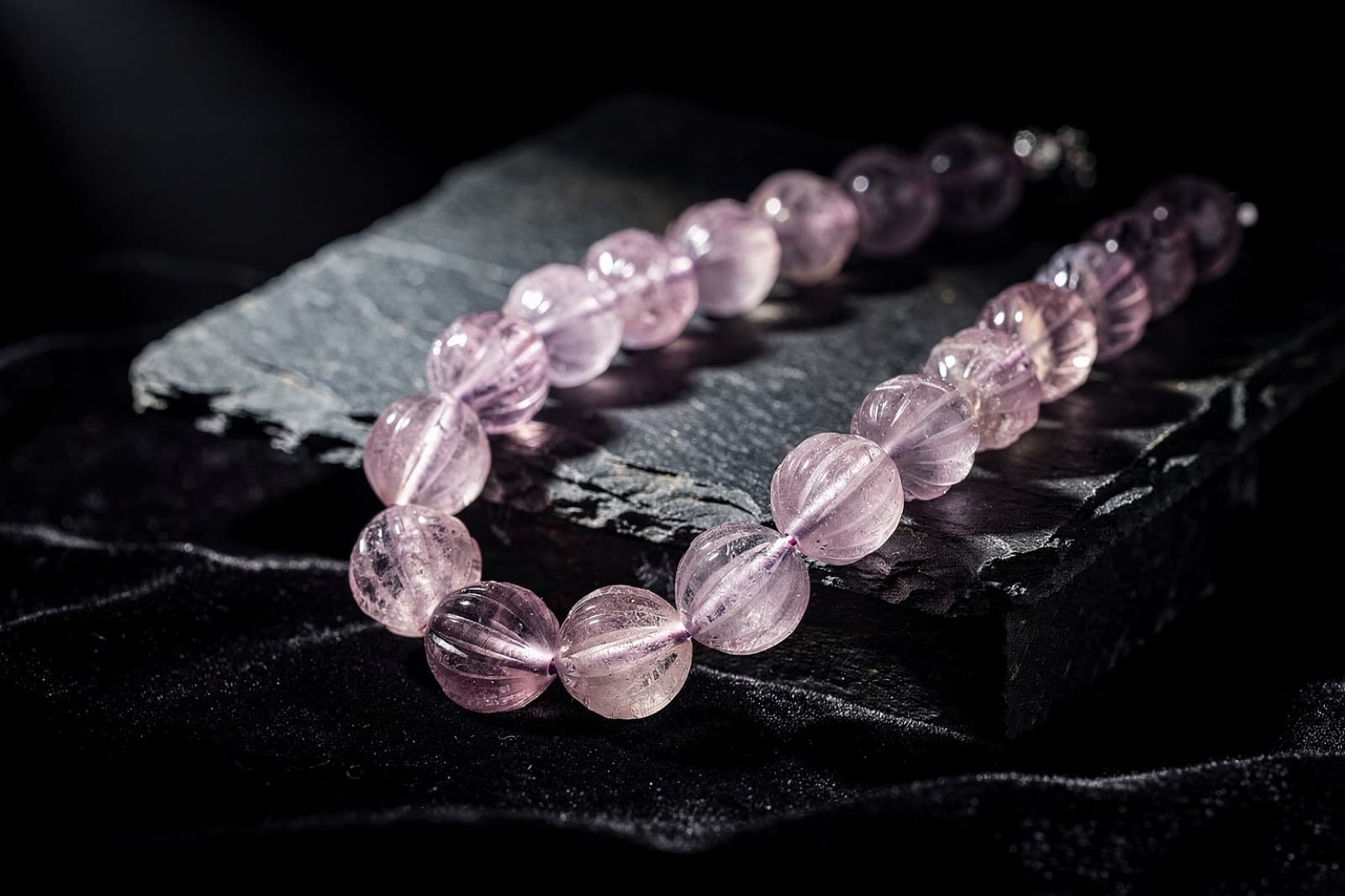 Kunzite beads, styled illustration