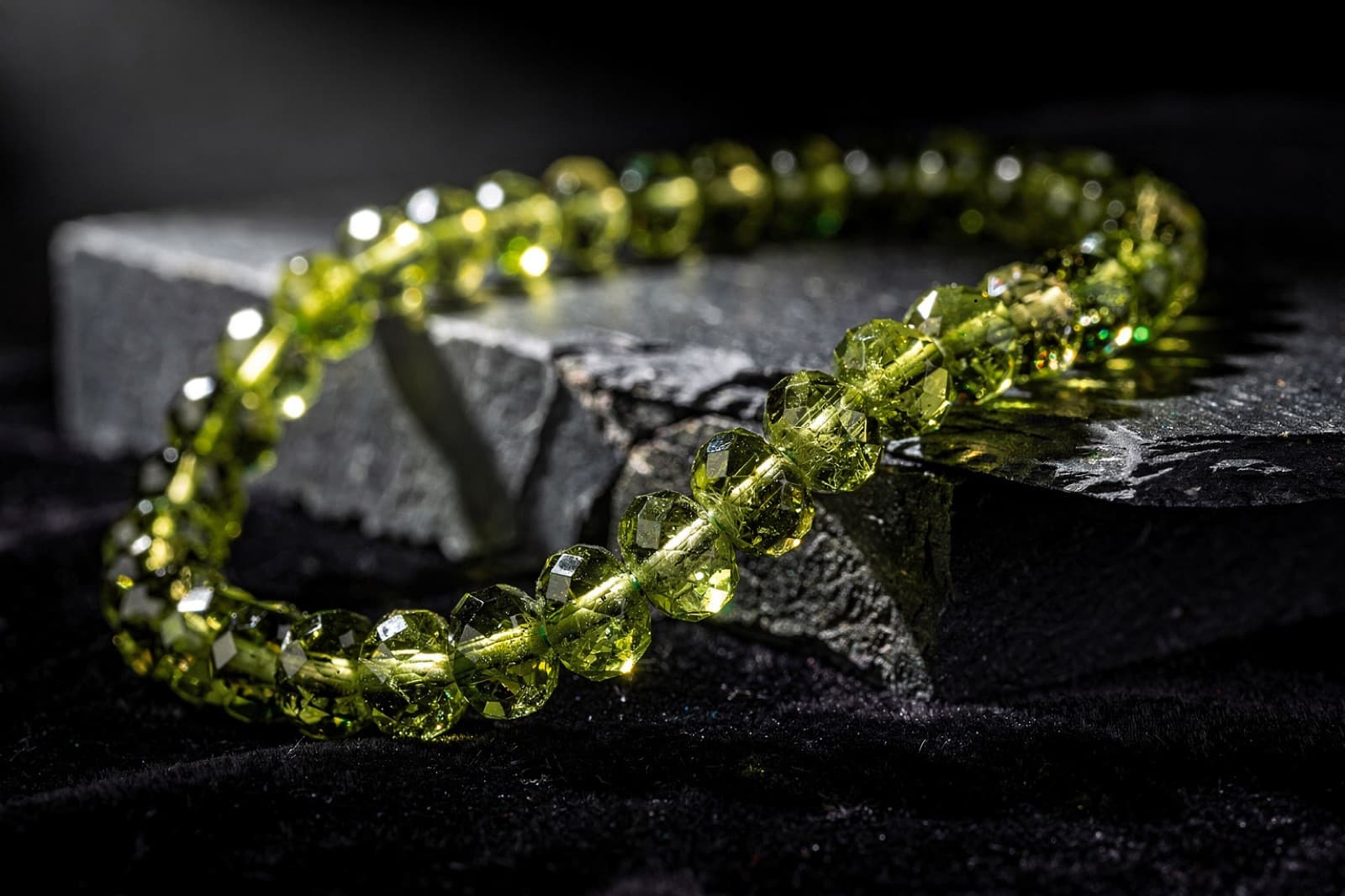 Peridot beads, styled illustration