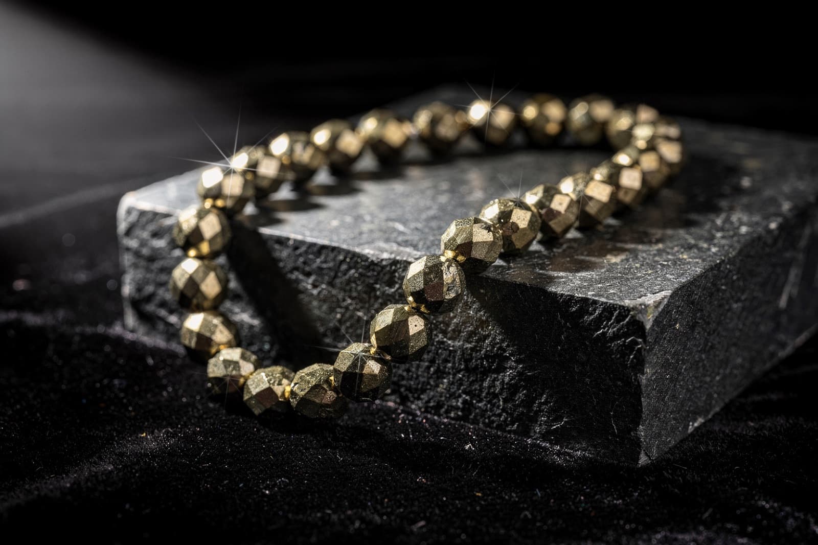 Pyrite beads, styled illustration