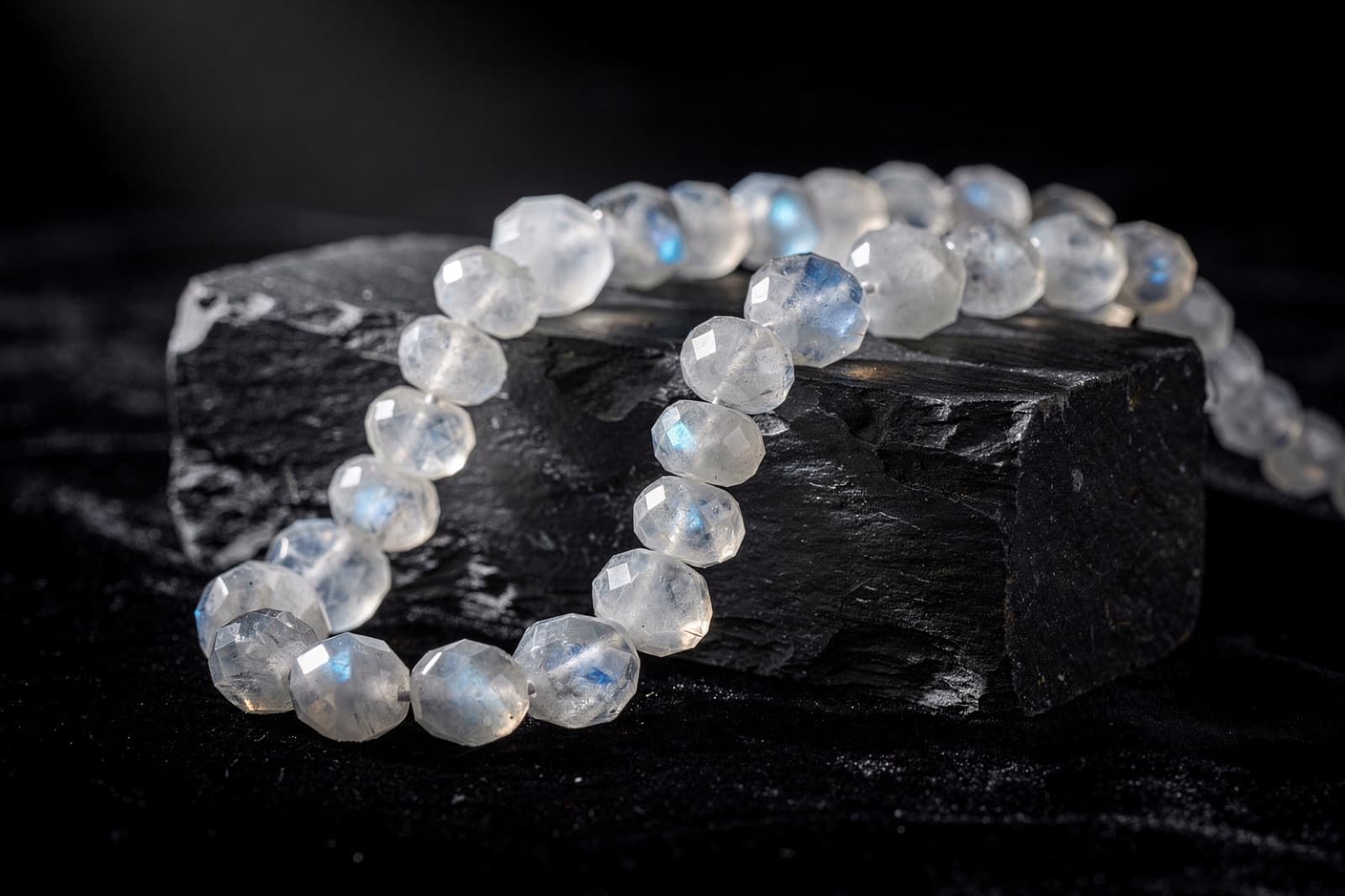 Rainbow moonstone beads, styled illustration