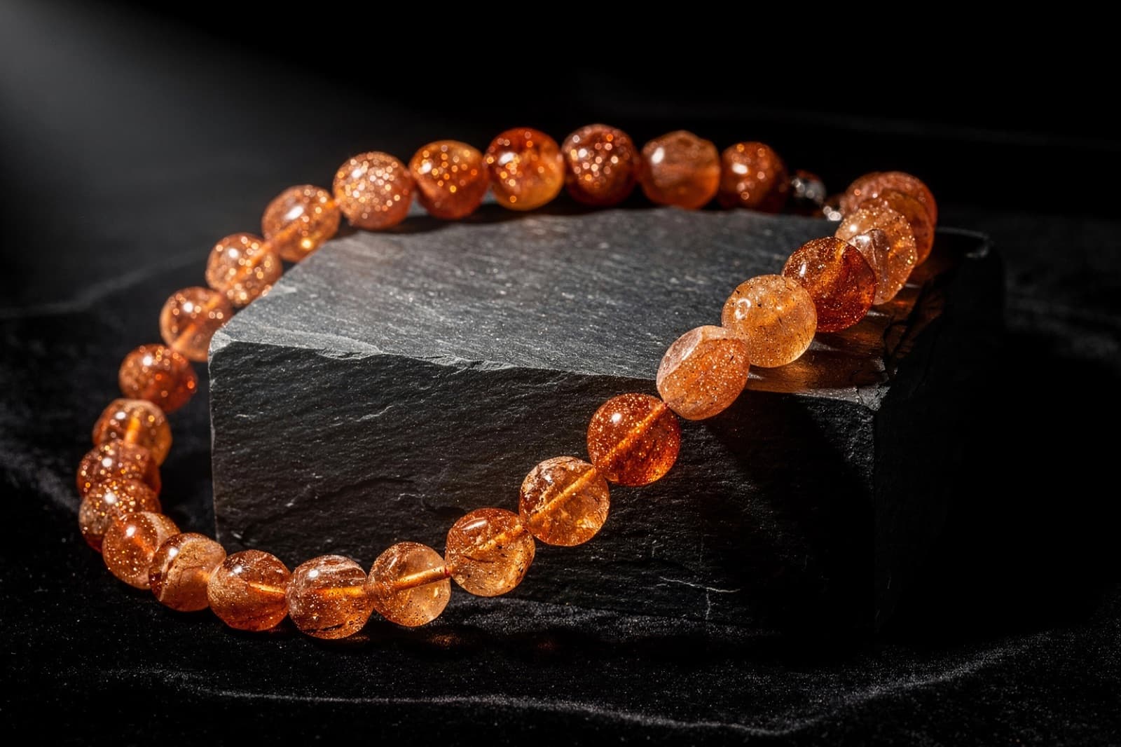 Sunstone beads, styled illustration