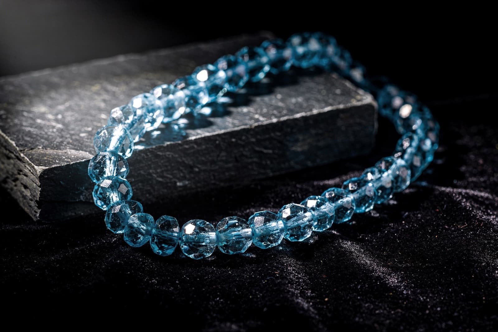 Swiss blue and sky blue topaz beads, styled illustration