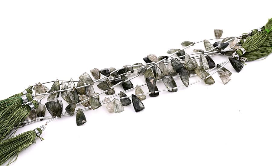 Green Rutile 9x15mm Faceted Pyramid, additional view