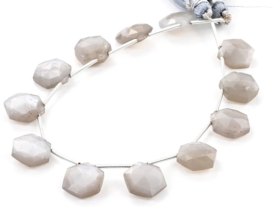 Gray Moonstone 11mm Faceted Haxagon, additional view