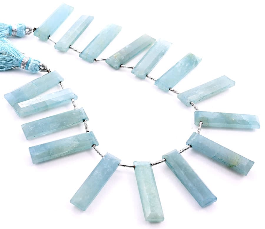Milky Aquamarine 7x28mm Faceted Rectangle, additional view