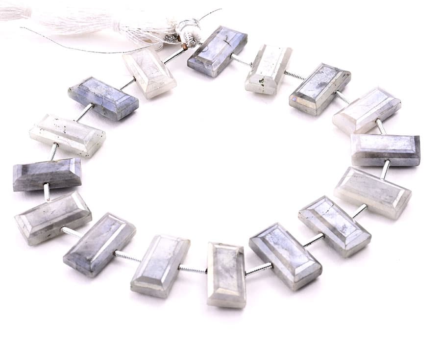 Gray Silverite 8x16mm Faceted Rectangle Center Drill, additional view