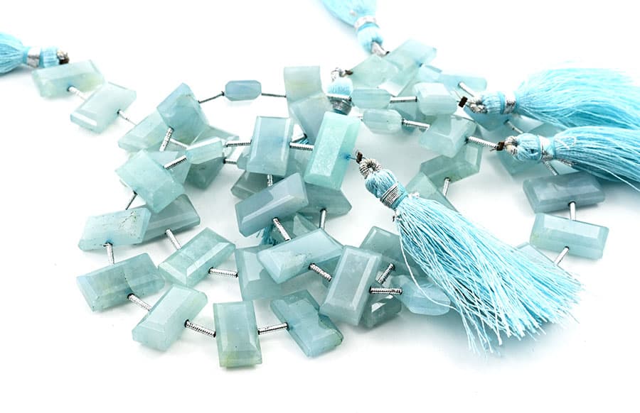 Milky Aquamarine 8x16mm Faceted Rectangle Center Drill, additional view