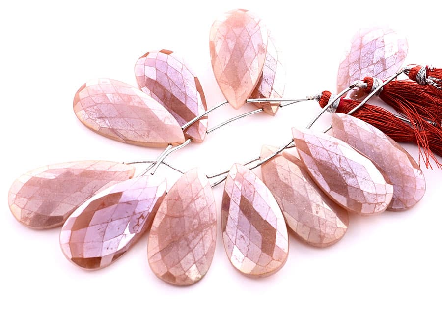 Peach Moonstone Coated 24x45mm Faceted Pear, additional view