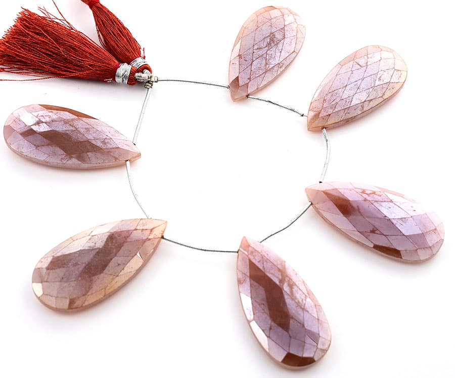 Peach Moonstone Coated 24x45mm Faceted Pear, additional view