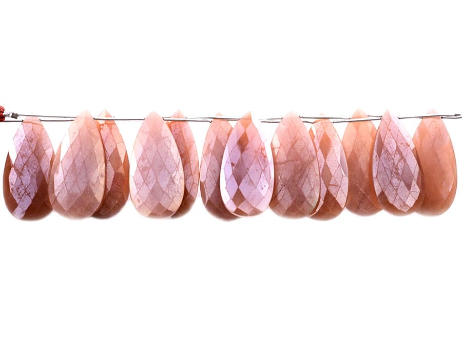 Peach Moonstone Coated 24x45mm Faceted Pear, additional view